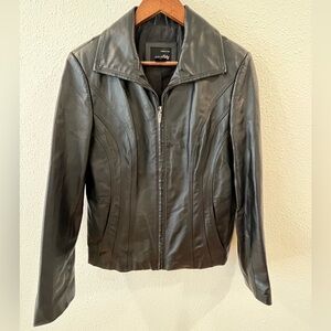 Vintage Black Leather Zip-Up Blazer Jacket